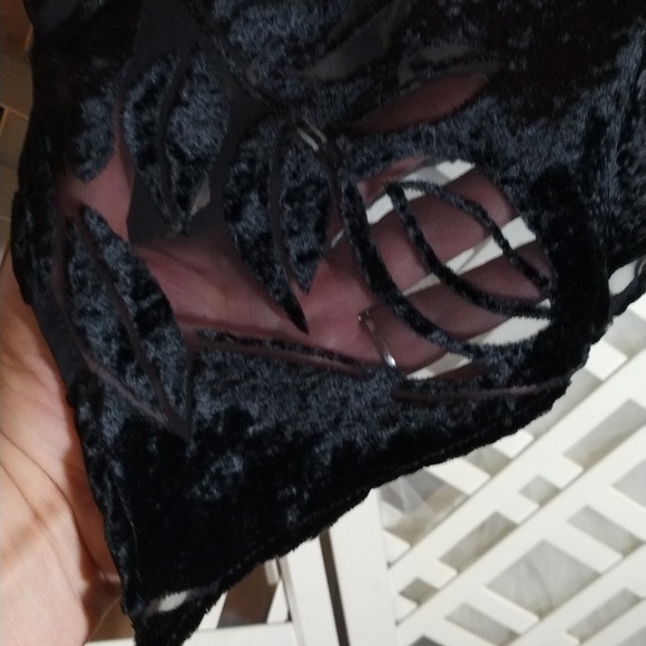 90s vintage Semi shear burn out long sleeve pointed hem 16 black - Picture 5 of 9